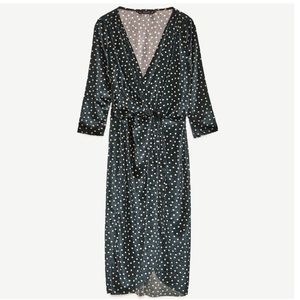 Zara Velvet Green Polka Dot Dress Size Medium